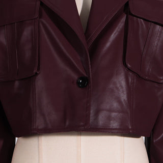 V-Neck Short Leather Jacket