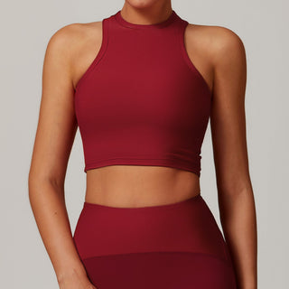 High-Neck Padded Ribbed Sports Crop Top