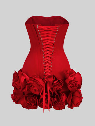 Scarlet Ruffle Charm Strapless Mini Dress