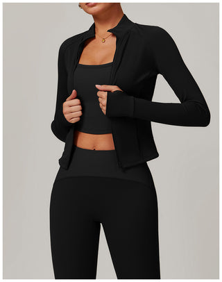 High-Neck Zip-Up Sports Jacket with Thumbholes