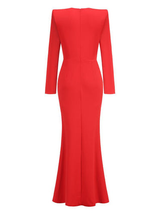 Elegant Long Sleeve V Neck Long Dress