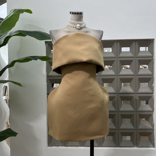 Crepe Strapless Sleeveless Mini Dress with Folded Bust Detail