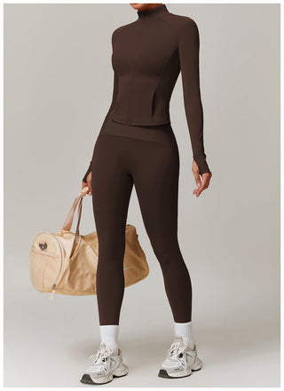 High-Neck Zip-Up Sports Jacket with Thumbholes