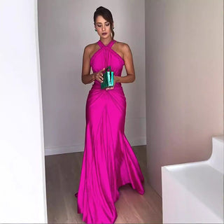 Elegant Cross Shoulder Backless Long Dress