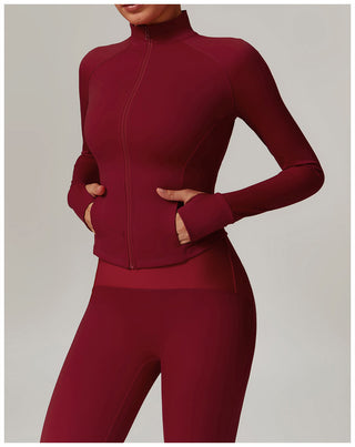 High-Neck Zip-Up Sports Jacket with Thumbholes