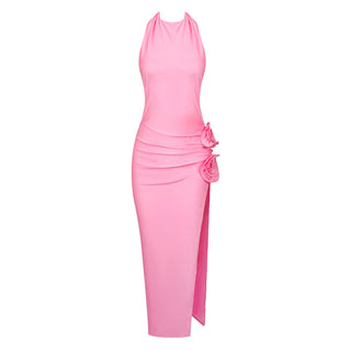 Lily Pink Backless Flower Long Dress