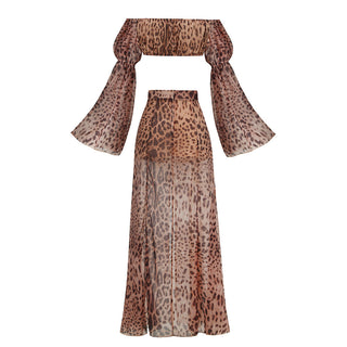 Leopard Ruffle Off Shoulder Set