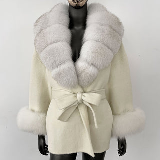 Luxury Double-Faced Wool Coat with Detachable Fur Trim