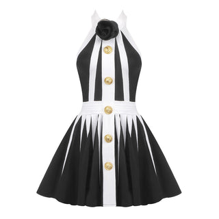 Monochrome Blossom Halter Flower Mini Dress