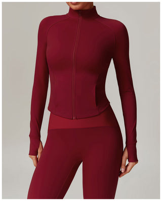High-Neck Zip-Up Sports Jacket with Thumbholes