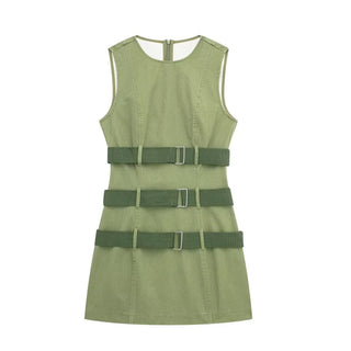 Triple Belted Sleeveless Mini Dress