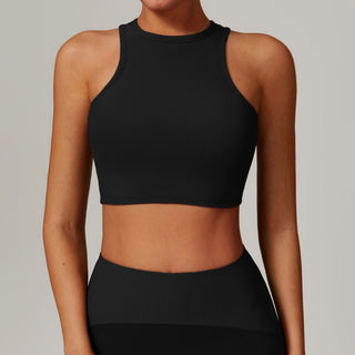 High-Neck Padded Ribbed Sports Crop Top