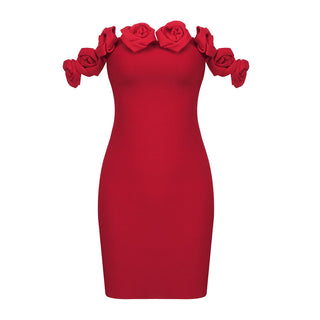 Ruby Blossom Flower Off-Shoulder Mini Dress