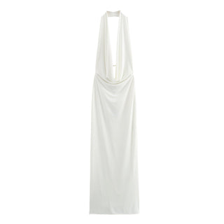 Pleated Halter Backless Long Dress