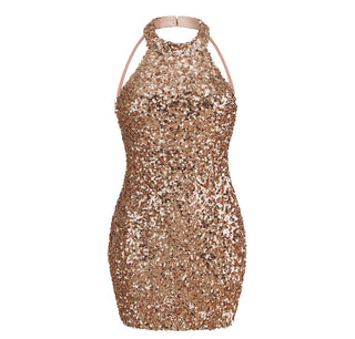 Sequin Halter Backless Mini Dress