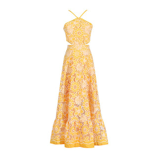 Floral Halter  Back Tie Long Dress