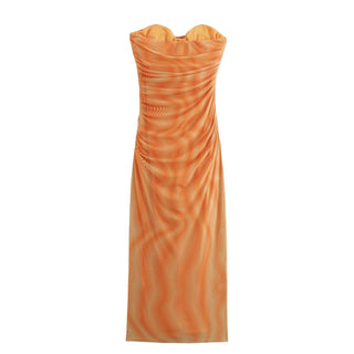 Sleeveless Mesh Pleated Midi Dress