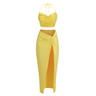 Sparkle Halter Backless Crop Set