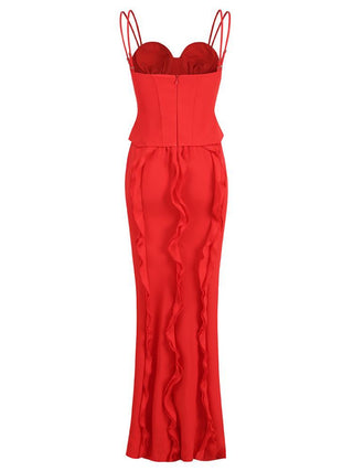 Scarlet Sleeveless Corset Ruffled Long Dress