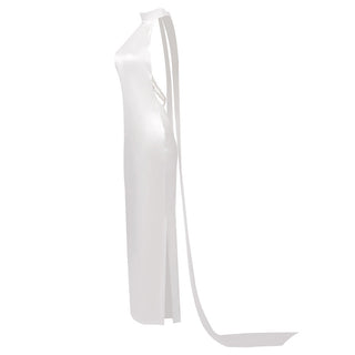 Pearl Elegance Halter Backless Long  Dress