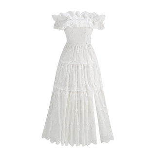 White Ruffle Off-Shoulder Long Dress