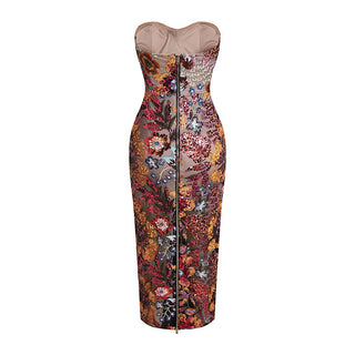 Strapless Sequin Hollow Long Dress