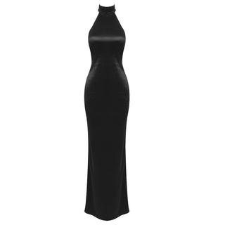 Pearl Elegance Halter Backless Long  Dress