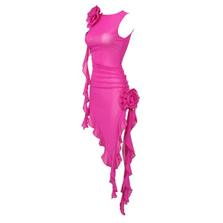 Silvana Mesh Sleeveless See Through Flower Mini Dress