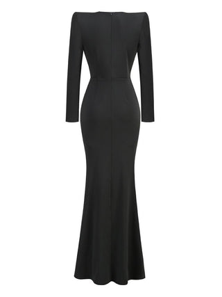 Elegant Long Sleeve V Neck Long Dress