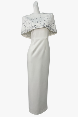 Crystal Embellished Cape Column Long Dress
