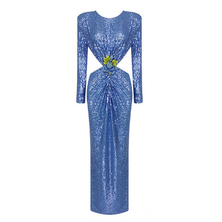 Starlight Sequin Long Sleeve Backless Dress