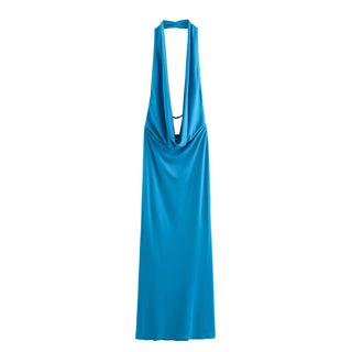 Pleated Halter Backless Long Dress