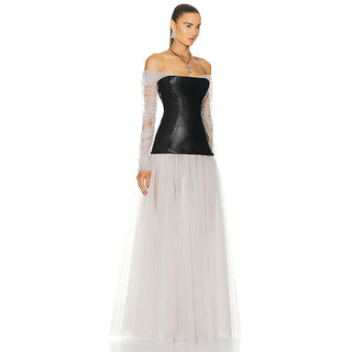 Midnight Elegance Corset Mesh Long Dress