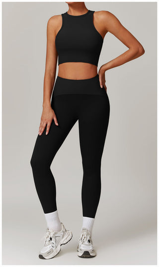 High-Neck Padded Ribbed Sports Crop Top