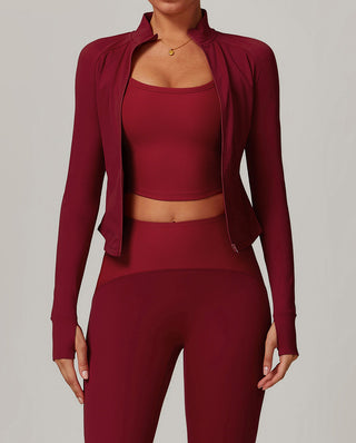 High-Neck Zip-Up Sports Jacket with Thumbholes