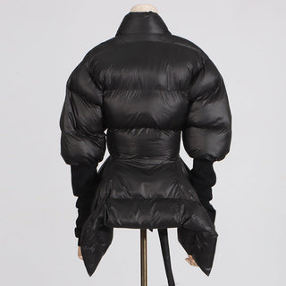 Casual Slim Fit Puffer Jacket with Belt - Women's Long-Sleeve Wrap Coat