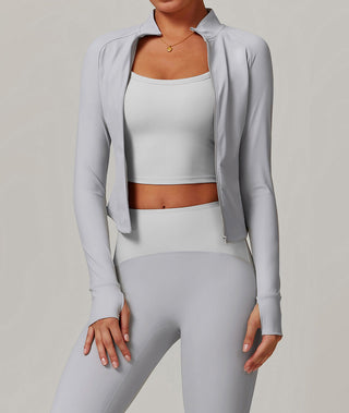 High-Neck Zip-Up Sports Jacket with Thumbholes