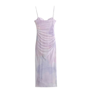 Lavender Mesh Sleeveless Midi Dress