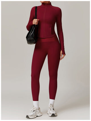High-Neck Zip-Up Sports Jacket with Thumbholes