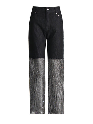 Rhinestone Fishnet Denim Pants