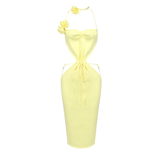 Halter Neck Flower Bandage Backless Long Dress