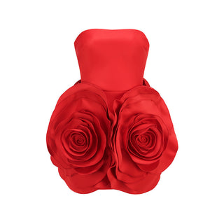Scarlet Blossom Strapless Flower Mini Dress