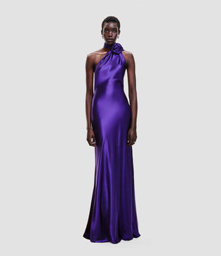 Elegant Purple Satin One-Shoulder Evening Long Dress