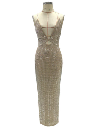 Sleeveless Sparkle Plunge Long Dress