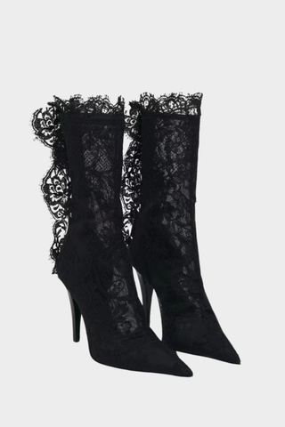 Statement Lace Ankle Boots with Sheer Detail & Stiletto Heel