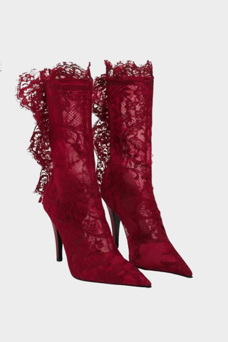 Statement Lace Ankle Boots with Sheer Detail & Stiletto Heel