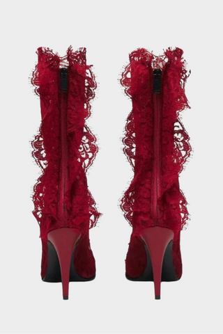 Statement Lace Ankle Boots with Sheer Detail & Stiletto Heel