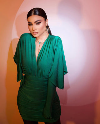 Emerald Charm  Mini Dress With Gloves