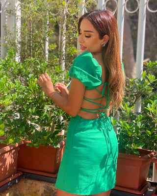 Sezra Linen Backless Mini Dress