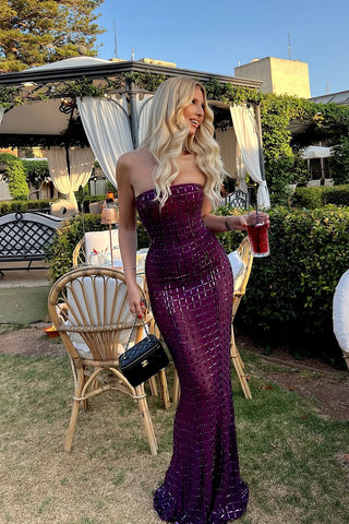 Sleeveless Sparkle Mesh Rhinestone Long Dress
